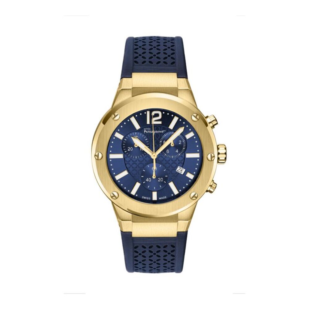 Ferragamo F-80 Chrono Silicone Watch Gold Mens